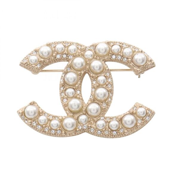 Chanel Coco Mark Brooch Faux Pearl Rhinestone Brooch - Picture 1 of 5